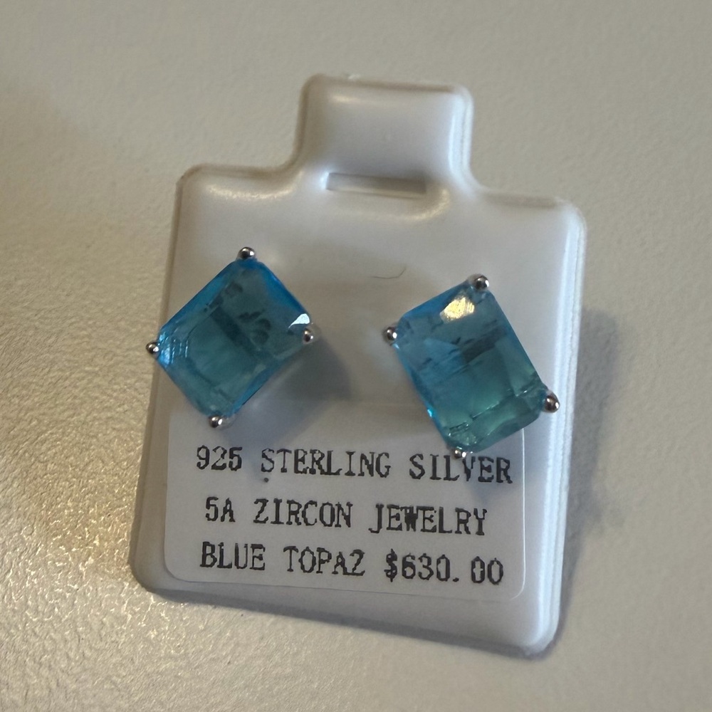 5A Zircon Jewelry Blue Topaz Sterling Silver Earrings